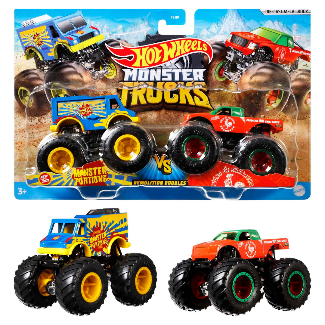 Hot Wheels Monster Trucks 1:64 Demo Doubles 2-Pack - Head-to-Head Battle Vehicles for Kids
