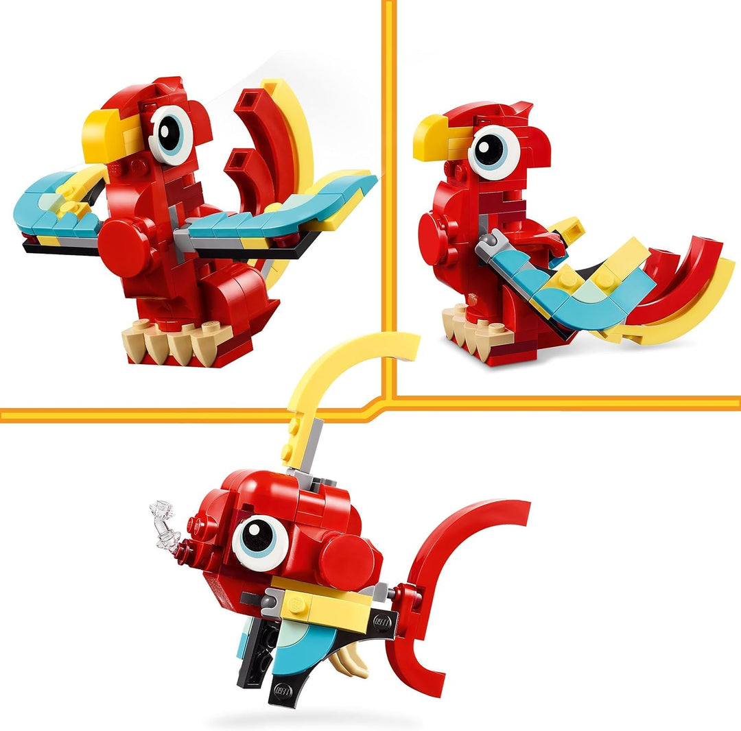 LEGO Creator 3in1 Red Dragon, Phoenix & Fish Building Set - 149 Pieces for Kids 6+