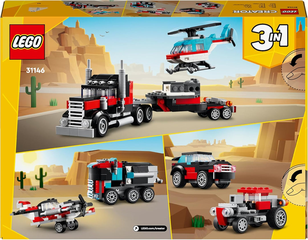 LEGO Creator 3in1 Flatbed Truck with Helicopter to Propeller Plane & Hot Rod - 270 Piece Building Set for Ages 7+