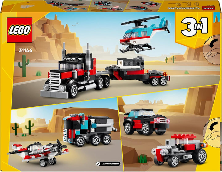 LEGO Creator 3in1 Flatbed Truck with Helicopter to Propeller Plane & Hot Rod - 270 Piece Building Set for Ages 7+