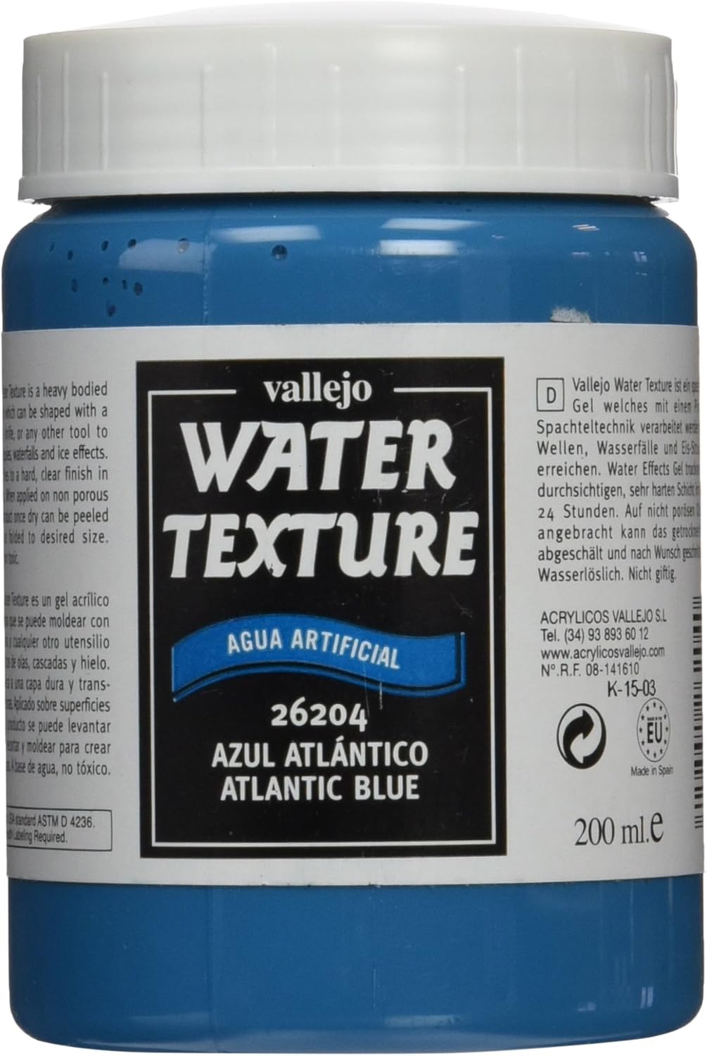 Acrylicos Vallejo - Model Color 200 ml Water Effects - Atlantic Blue Water-Based Acrylic Paint