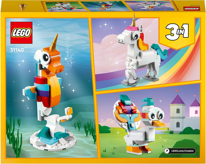LEGO Creator 3 in 1 Magical Unicorn Toy - Rebuildable Seahorse & Peacock Set for Kids 7+