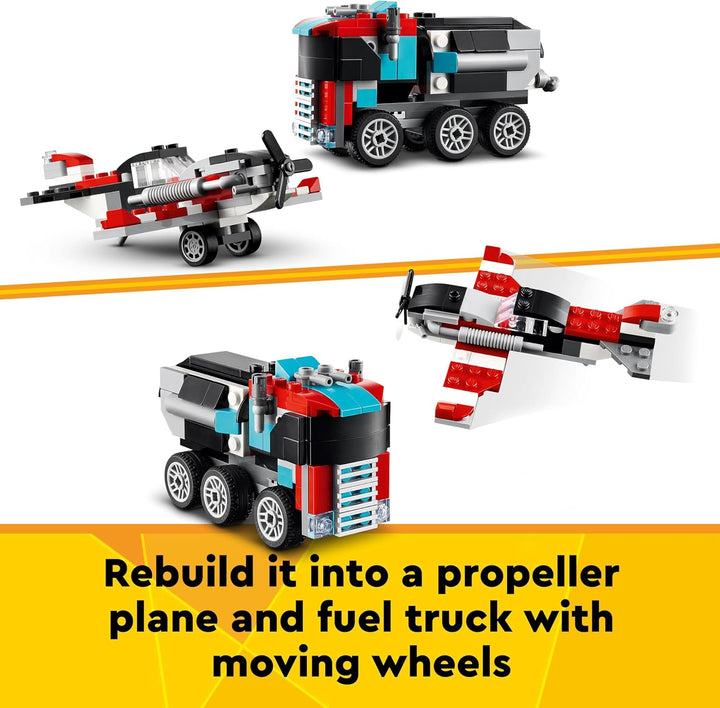 LEGO Creator 3in1 Flatbed Truck with Helicopter to Propeller Plane & Hot Rod - 270 Piece Building Set for Ages 7+