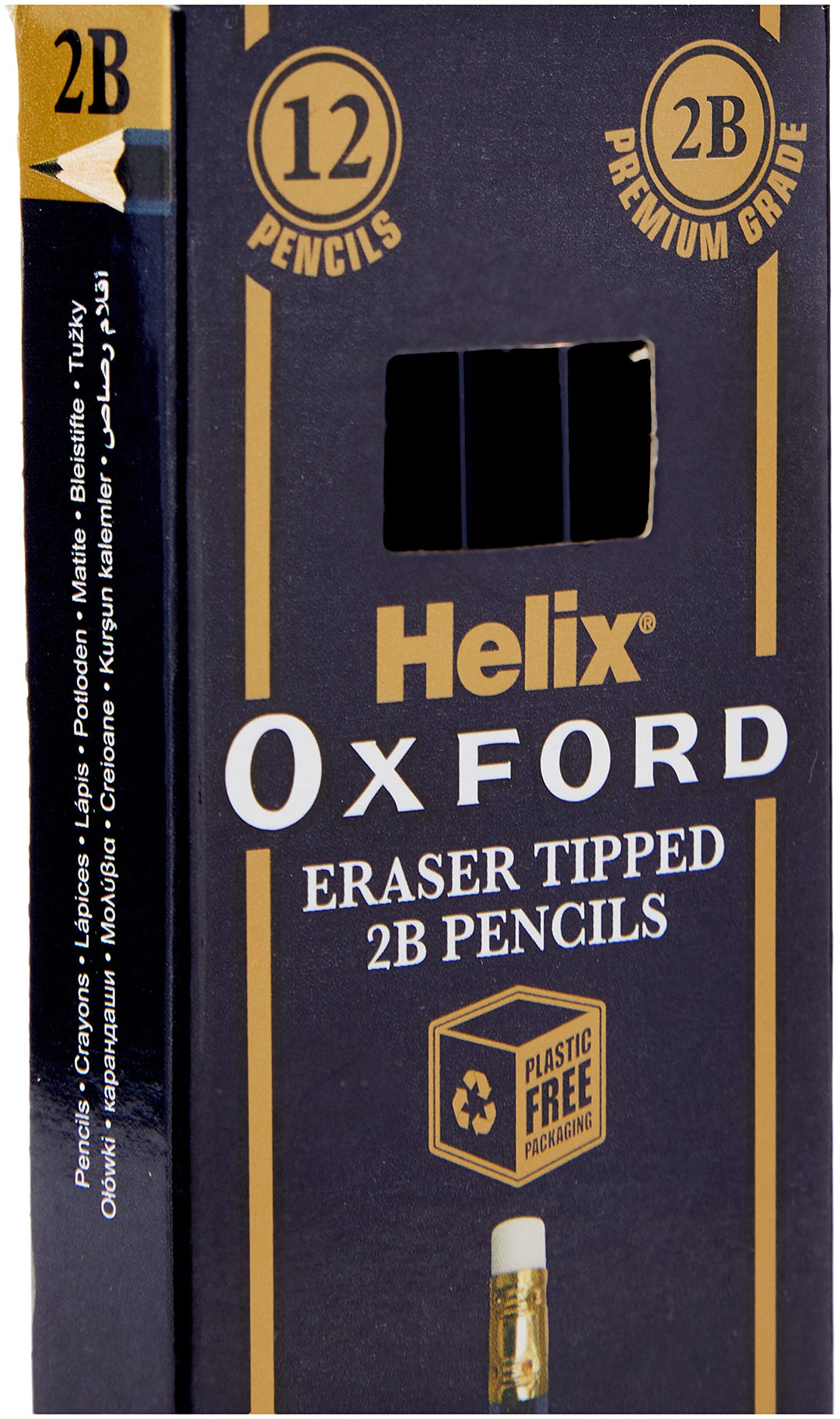 Helix - Oxford 2B Grade Graphite Pencils with Eraser Tip (Pack of 12)