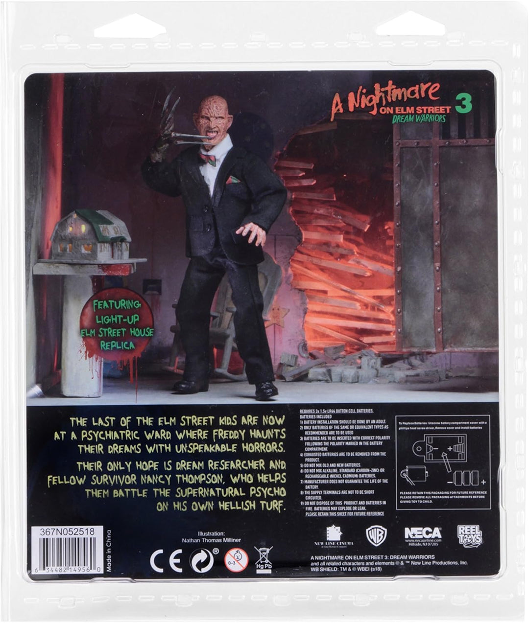 Nightmare On Elm Street Freddy Krueger Tuxedo Action Figure - 8" Poseable Collectible with Light-Up Elm Street House, Ages 17+