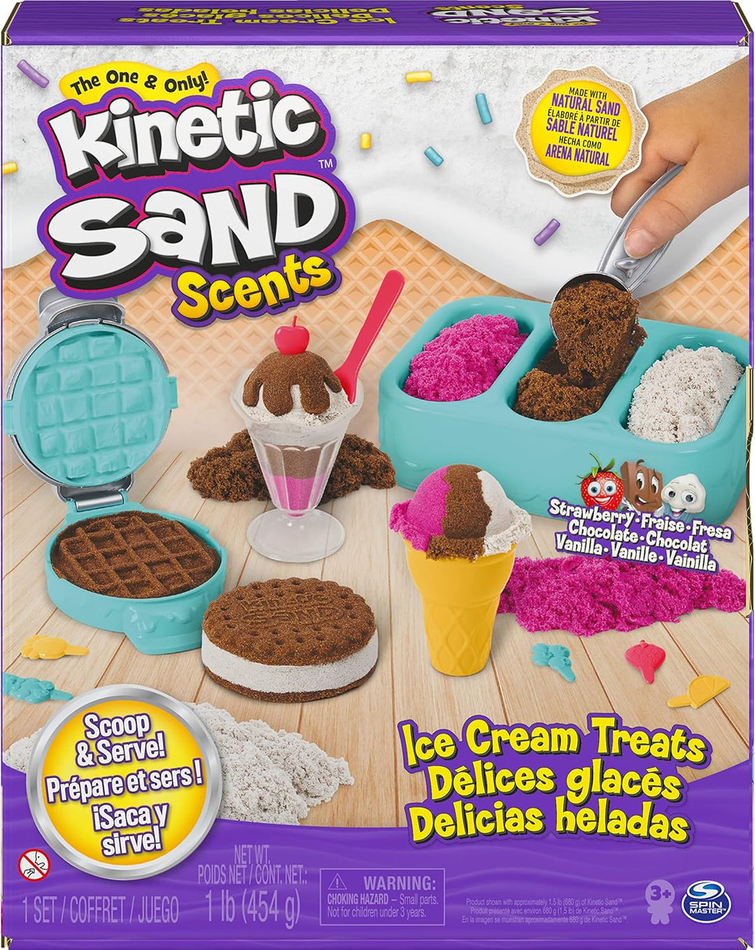 Kinetic Sand Scents Ice Cream Treats Playset - Scented Sand with 6 Tools & Toppings for Kids 3+
