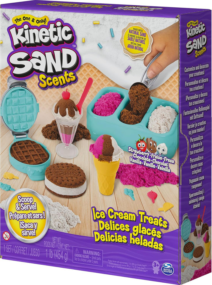 Kinetic Sand Scents Ice Cream Treats Playset - Scented Sand with 6 Tools & Toppings for Kids 3+
