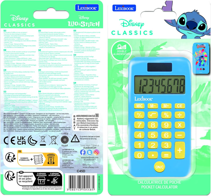 Lexibook Disney Stitch Pocket Calculator with Protection Cover (C45D)