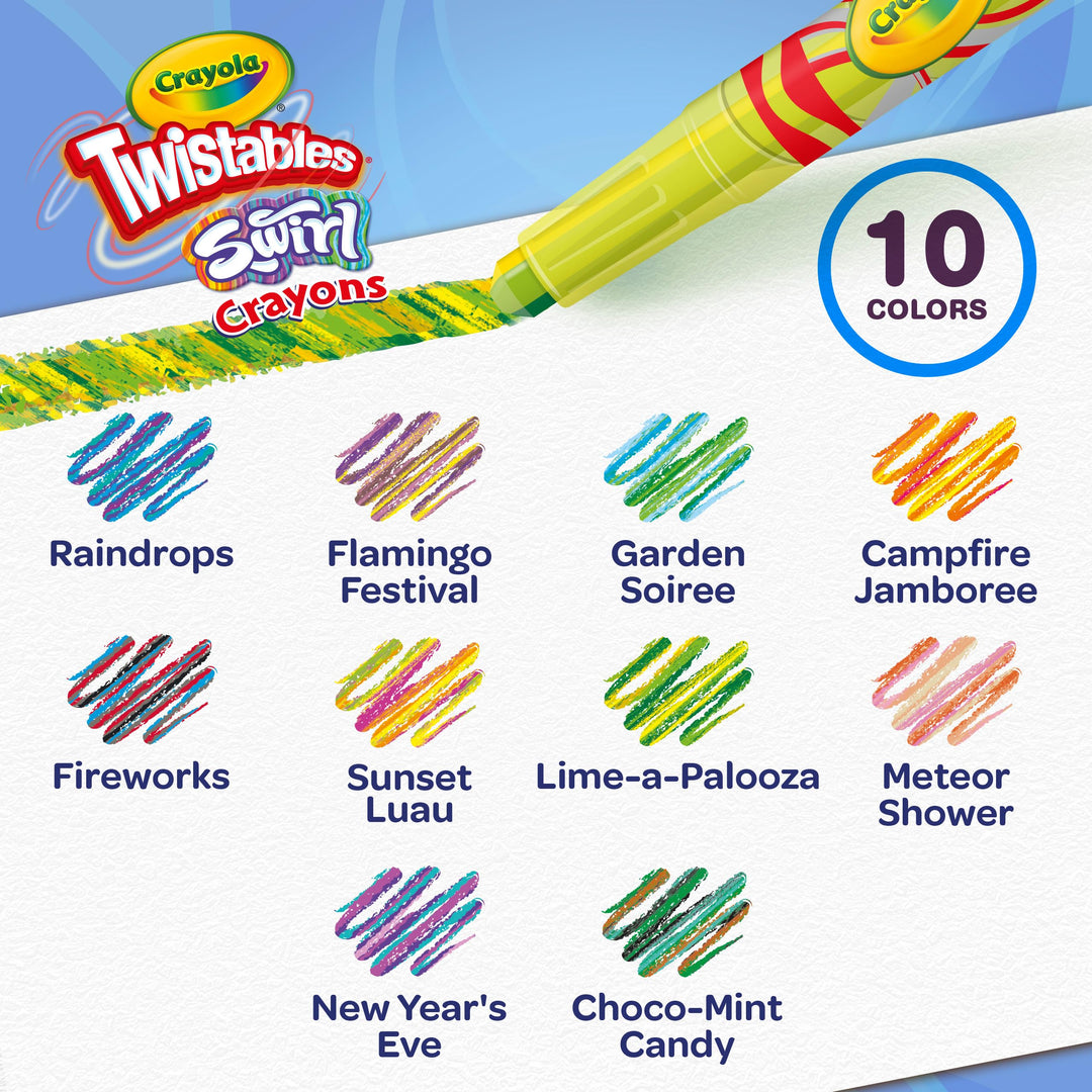 Crayola Swirl Mini Twistable Crayons - Assorted Colors (Pack of 10) | 4 Colors per Crayon | Twist-Up Design