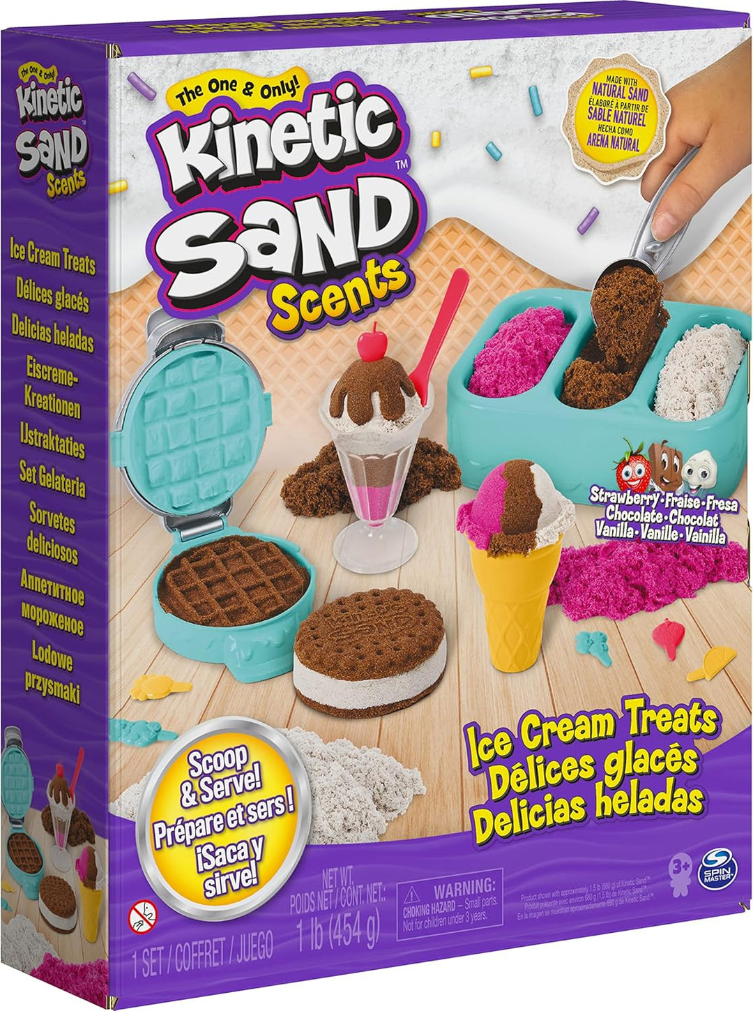 Kinetic Sand Scents Ice Cream Treats Playset - Scented Sand with 6 Tools & Toppings for Kids 3+