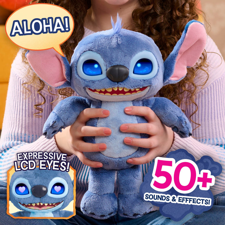 Just Play Many Moods of Stitch Plush Toy - Interactive Light-Up Eyes & Sounds, Ages 3+
