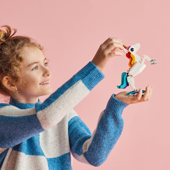 LEGO Creator 3 in 1 Magical Unicorn Toy - Rebuildable Seahorse & Peacock Set for Kids 7+