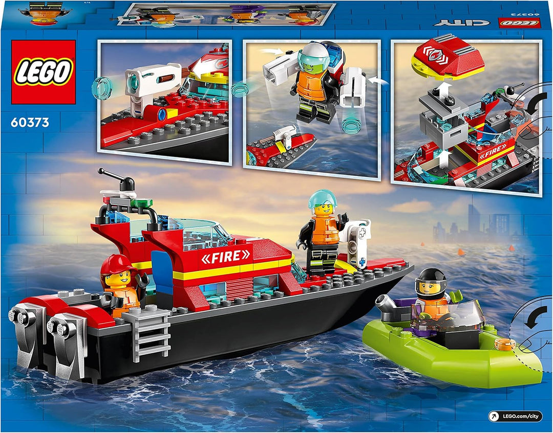 LEGO City Fire Rescue Boat Toy - Floating Fireboat with Jetpack, Dinghy & 3 Minifigures for Kids 5+