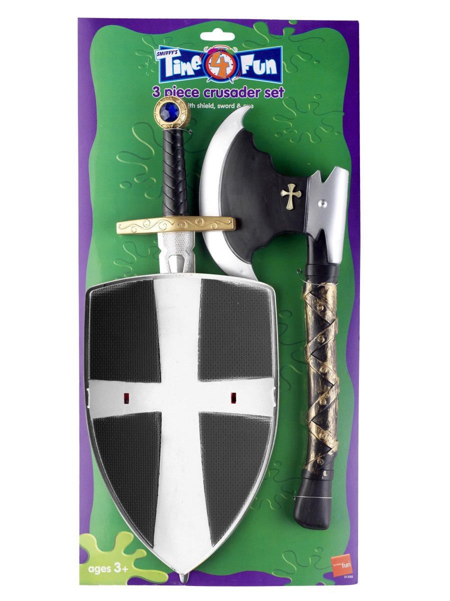 Juego de cruzados de 3 piezas de Smiffys, con escudo y espada
