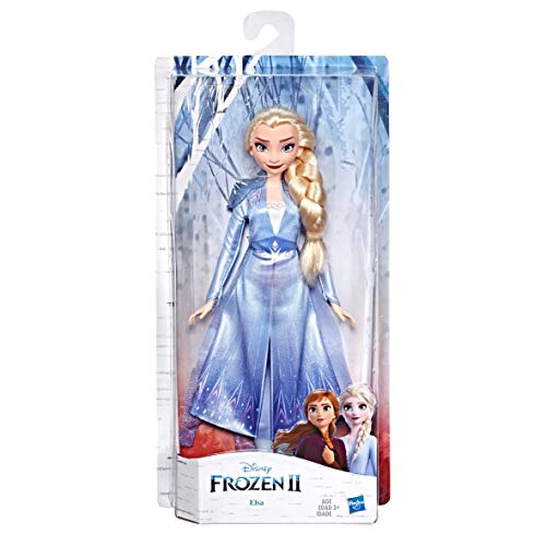 Muñeca de moda de Elsa Frozen de Disney con cabello largo rubio y atuendo azul