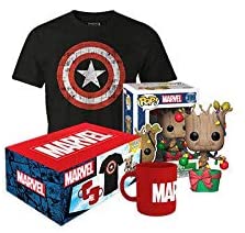 Wootbox - Sammler Geschenkset - Unisex - Marvel - Iron Man T-Shirt, Pop Groot Figur &amp; Marvel Becher - Größe M