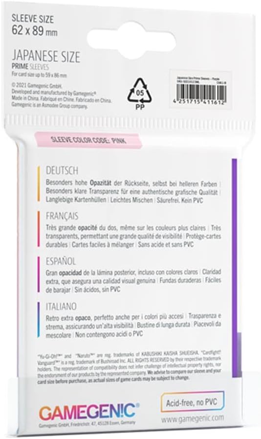 Prime Japanese Sized Sleeves Purple - Multi-Language (Includes Spanish)