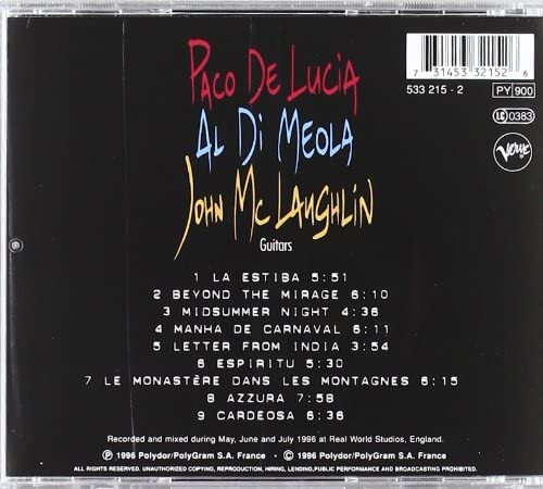 'The Guitar Trio' ; Paco De Lucia, John McLaughlin, Al Di Meola [Audio CD]