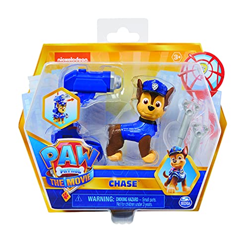 Paw Patrol, Movie Collectible Chase Action Figure with Clip-on Backpack and 2 Projectiles