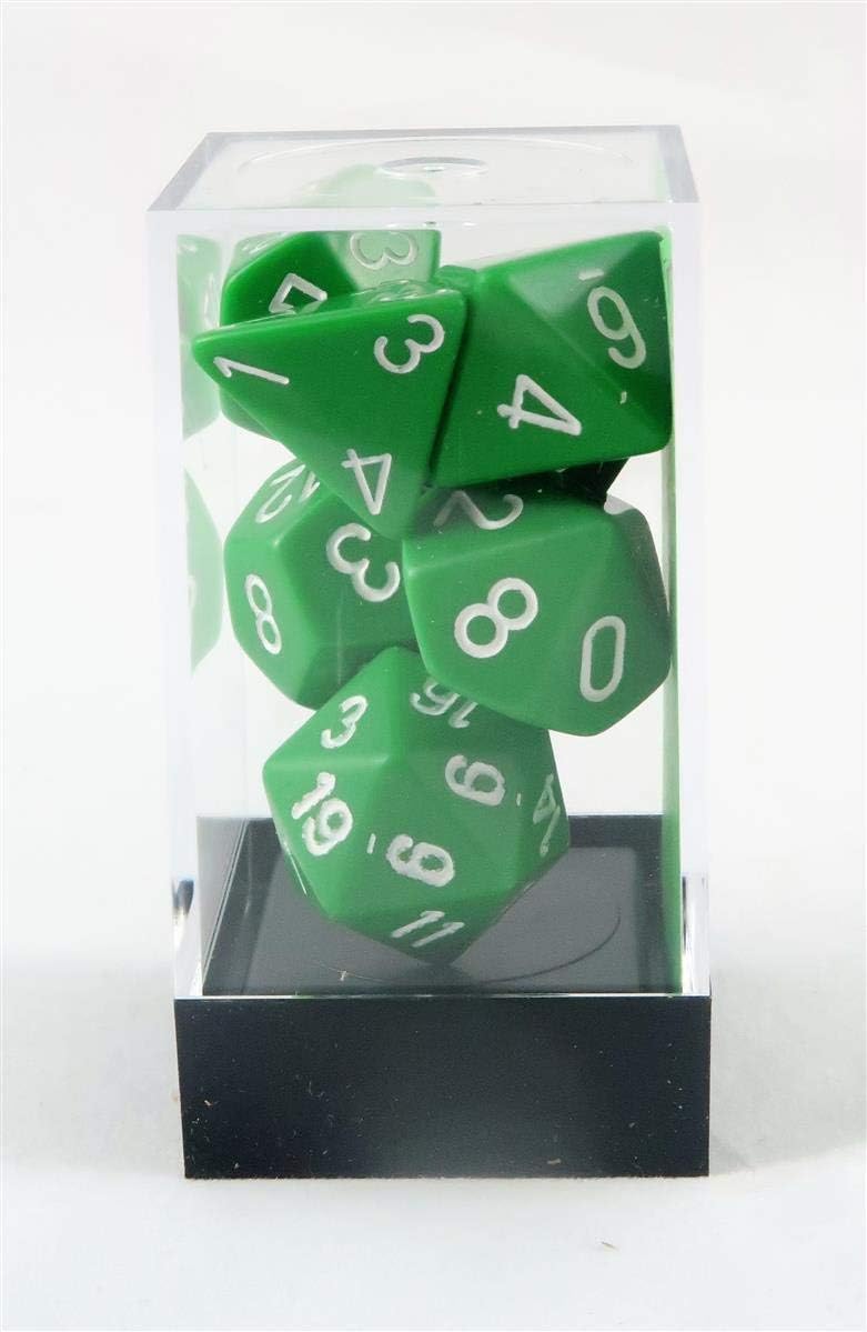 Chessex Polyhedral 7-Die Opaque Dice Set - Green with White