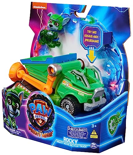 Paw Patrol: The Mighty Movie Toy Recycling Lorry with Rocky Mighty Pups Action Figure - Lights, Sounds & Interactive Play (6067508)