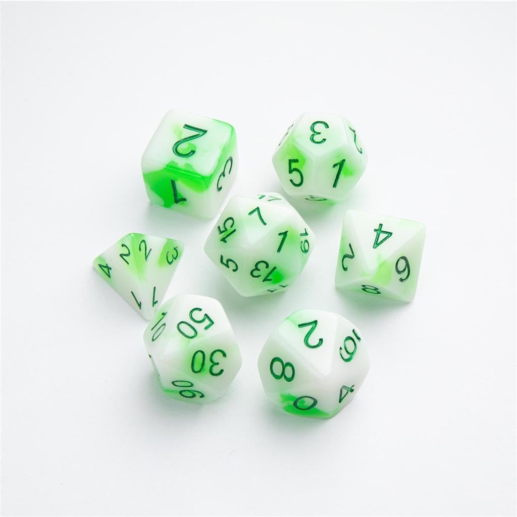 Glow Series Toxic Stones RPG Dice Set | Set of 7 Glow-in-The-Dark Dice in a Vari