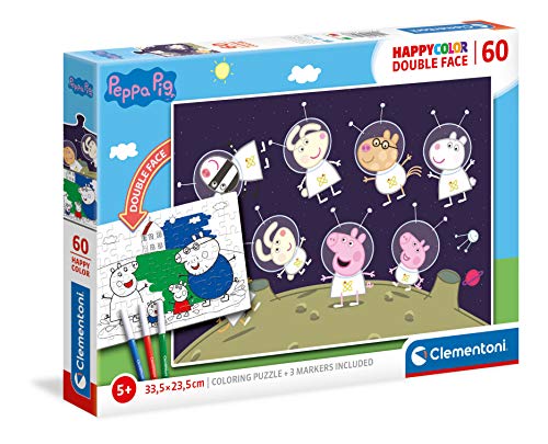 Clementoni 26096, Peppa Pig Double Face Supercolor Puzzle für Kinder – 60 Teile