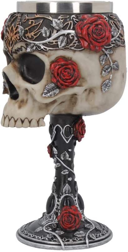 Nemesis Now B4327M8 Gothic Roses Goblet 18cm Black, Resin w/stainless steel inse