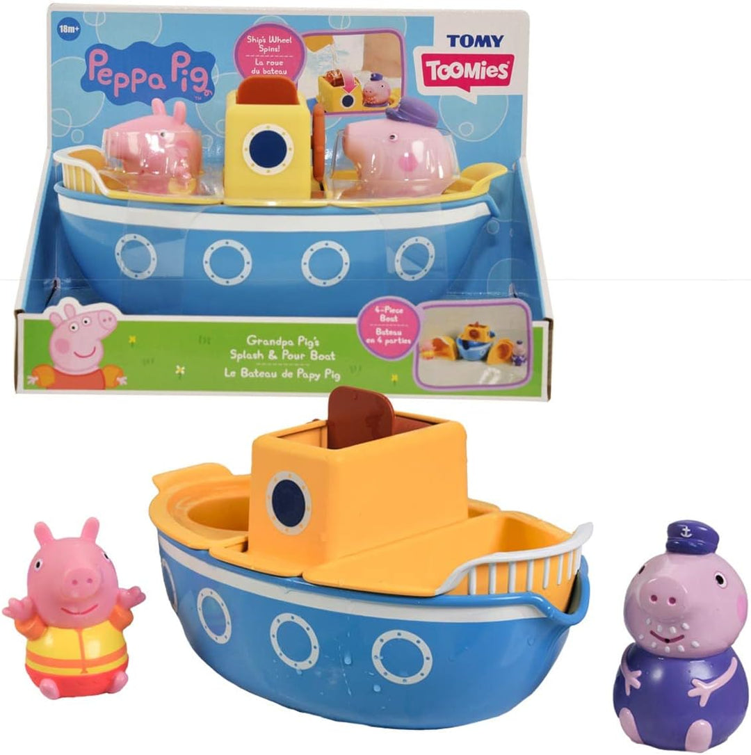 TOMY E73414 Toomies Grandpa Pig’s Splash & Pour Boat - 4 Pc Bath Time Peppa Removable Water Sprinklers