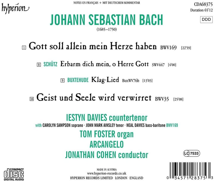 Bach: Cantatas Nos 35 & 169 [Iestyn Davies; Arcangelo; Jonathan Cohen] [Hyperion Records A68375] [Audio CD]