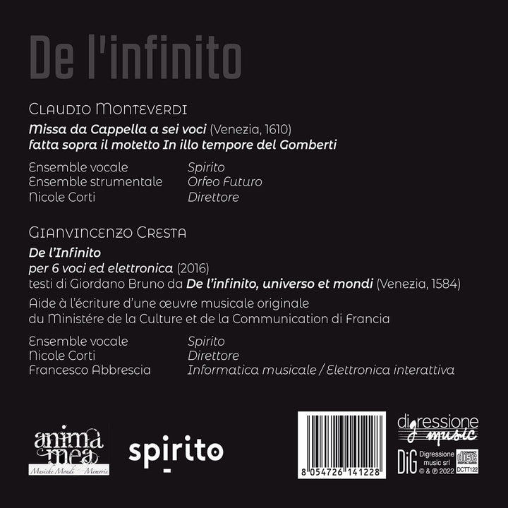 Vocal ensemble SPIRITO - De Linfinito [Vocal ensemble SPIRITO; Instrumental ensemble Orfeo Futuro; France [Audio CD]