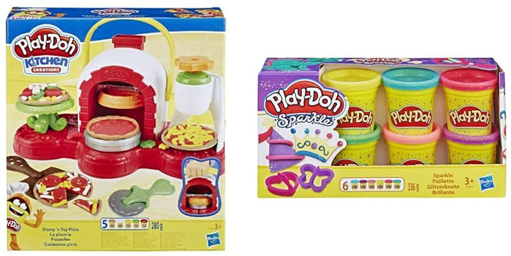 Play-Doh Stamp 'n Top Pizza Oven Toy with 5 Non-Toxic with Sparkle Compound Collection, Multi-olours