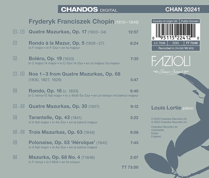 Louis Lortie plays Chopin, Vol. 7 [Louis Lortie] [Chandos: CHAN 20241] [Audio CD]