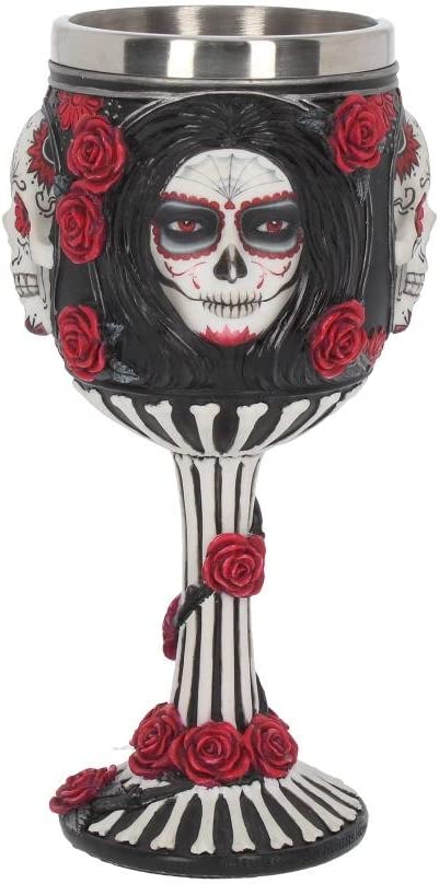 Nemesis Now Sugar Skull James Ryman Goblet 19.5cm Black, Resin w/stainless steel