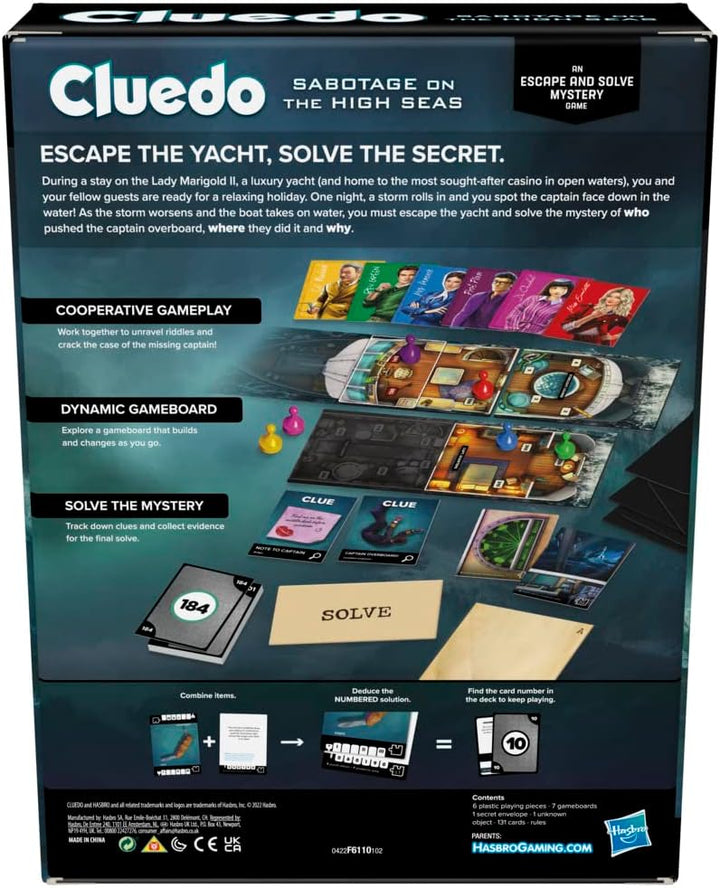 Cluedo Sabotage on the High Seas, Escape Room, Cooperative Family, Mystery Games