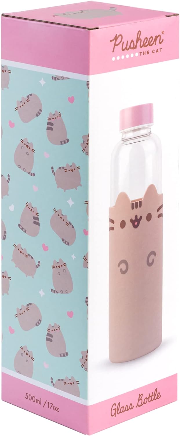 Grupo Erik Pusheen Glass Water Bottle - 500ml / 17oz - Glass Bottle - Hot&Cold Water Bottle