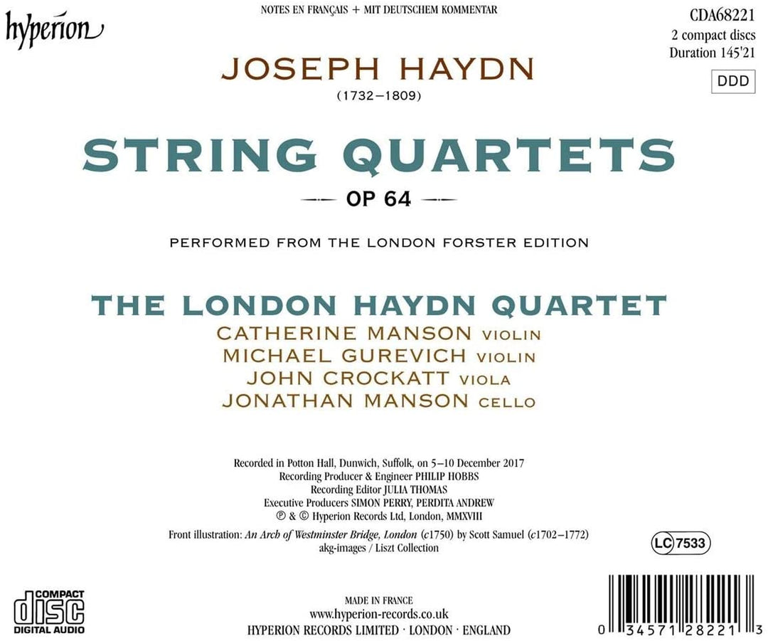 Joseph Haydn  - Haydn: String Quartets Op. 64 [The London Haydn Quartet; Catherine Manson; Michael Gurevich; John Crockatt; Jonathan Manson] [Hyperion A68221] [Audio CD]