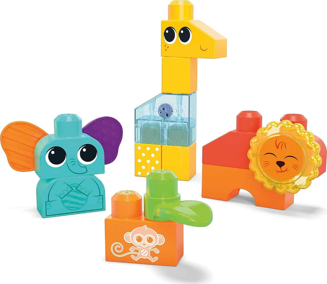 MEGA BLOKS Sensory Toys for Toddlers, Rock n Rattle Safari with Building Blocks