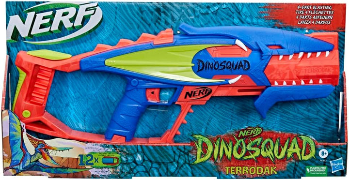 Nerf DinoSquad Terrodak – 12 Nerf Elite Darts – Dinosaurier-Design – 4 Dart Nerf Bl