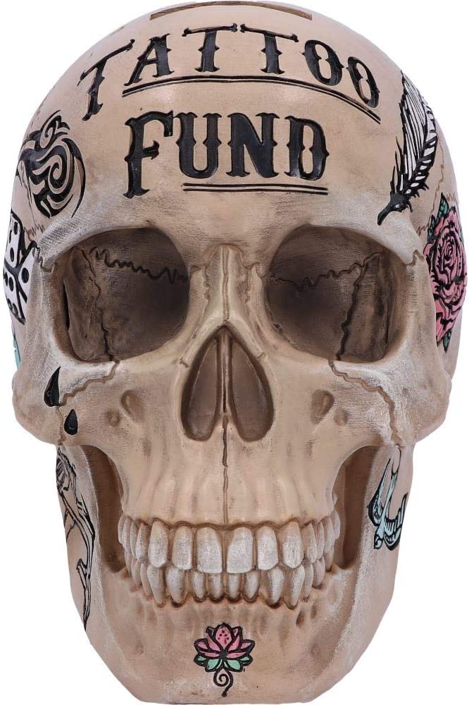 Nemesis Now Natural Bone Coloured Traditional, Tribal Tattoo Fund Skull, Polyres