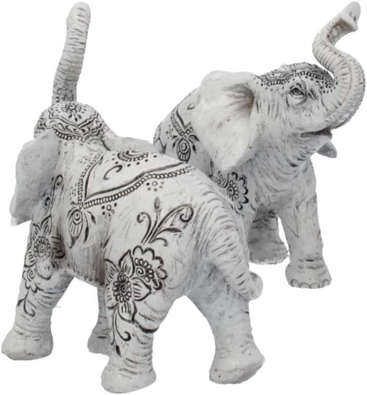 Nemesis Now Henna Harmony Set of 2 9.5cm Elephant Figurines, White