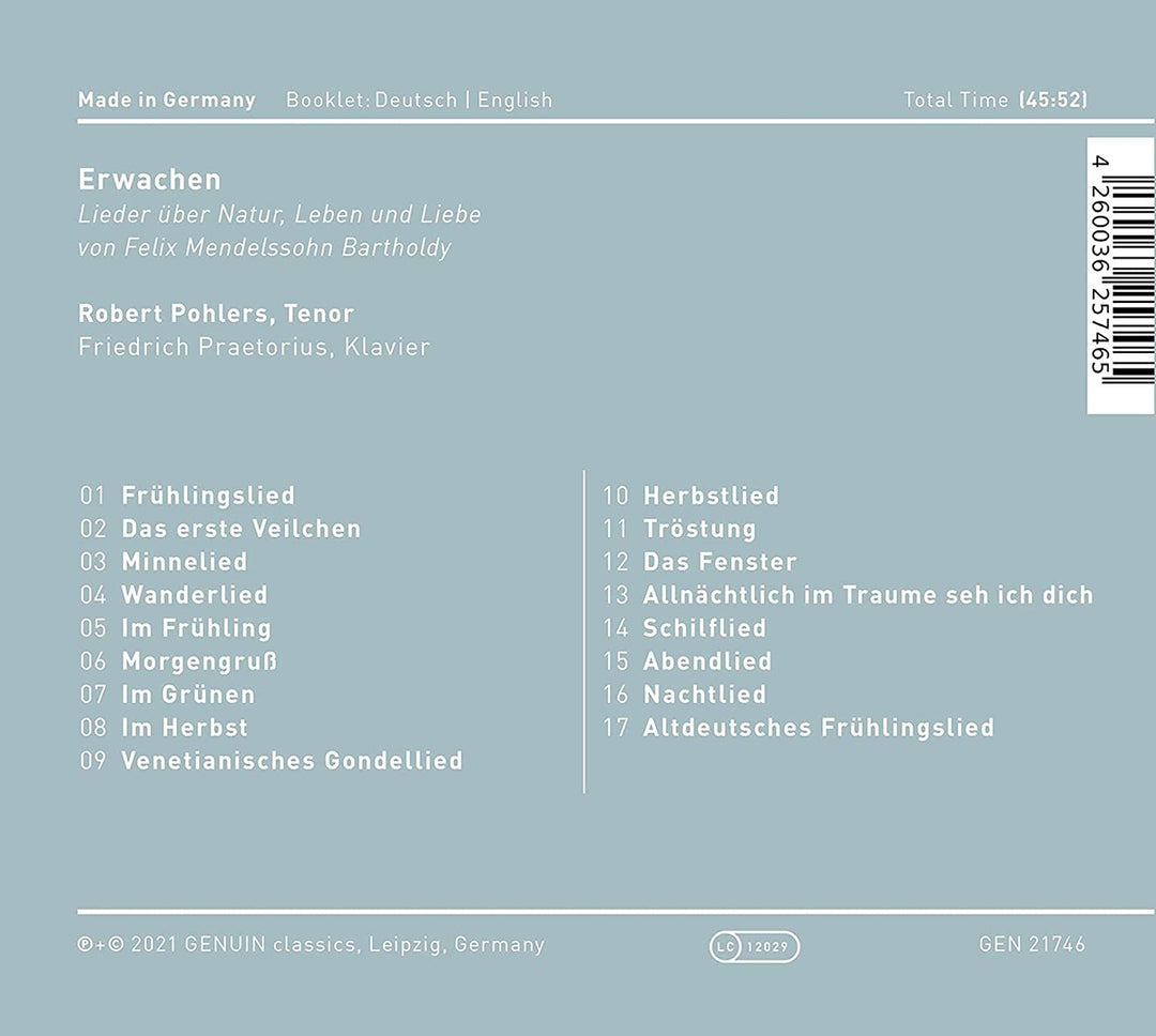 Erwachen [Robert Pohlers; Friedrich Praetorius] [Genuin Classics: GEN21746] [Audio CD]