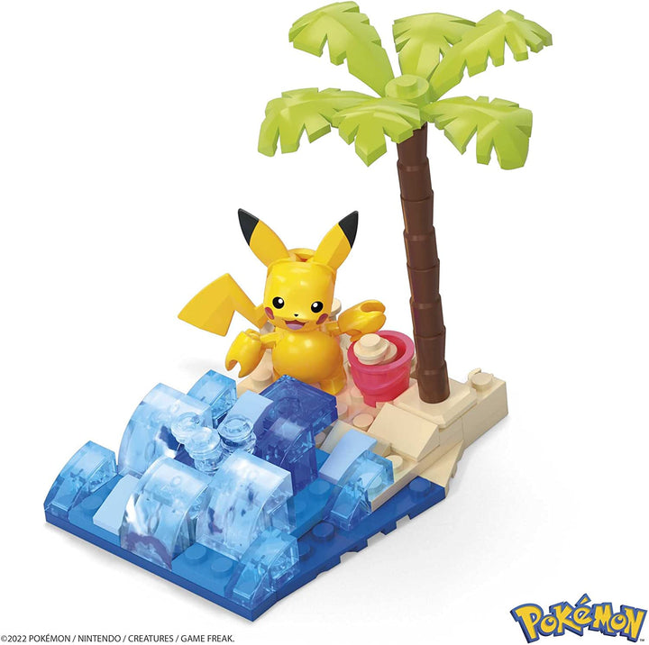 MEGA Pokémon Pikachu’s Beach Splash building set with 79 compatible bricks and pieces connect with other worlds,