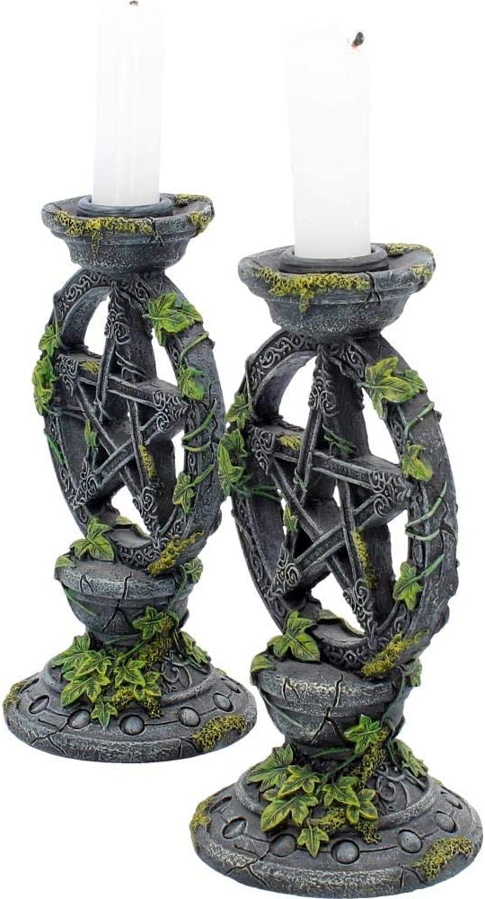 Nemesis Now Wiccan Pentagram Candlesticks Set of Two Candle Holder 15cm Black, R