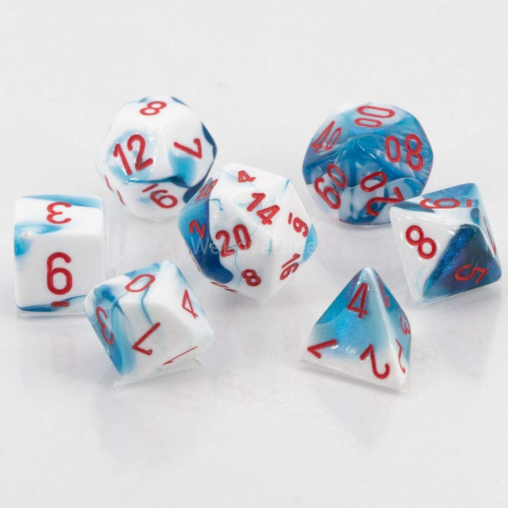 Chessex 26457Chx Gemini Polyhedral Astral Blue-White W/Red 7-Die Set