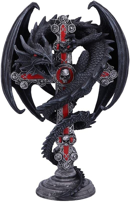 Nemesis Now Anne Stokes Gothic Guardian Dragon Cross Candle Holder 26.5cm, Black