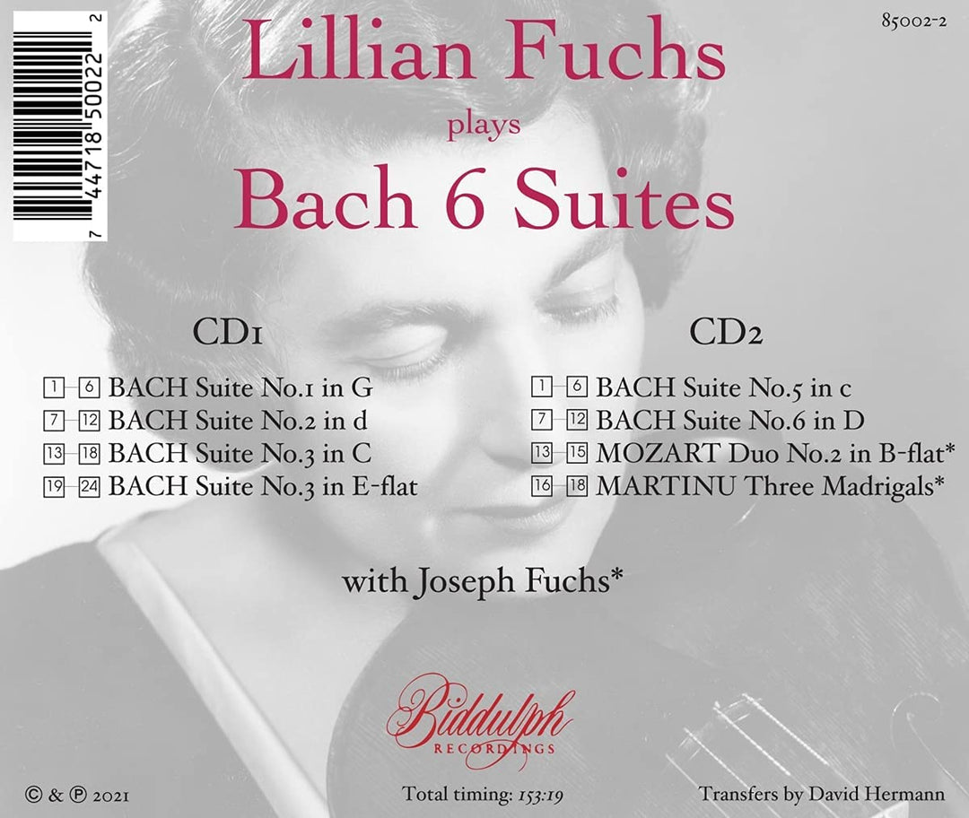 Bach: 6 Suites [Lillian Fuchs] [Biddulph Recordings: 85002-2] [Audio CD]