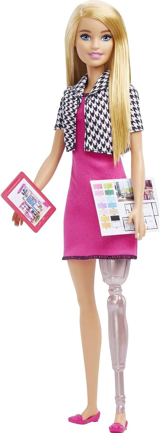 Barbie Interior Designer Doll, Blonde, Pink Dress & Houndstooth Jacket, Prosthetic Leg