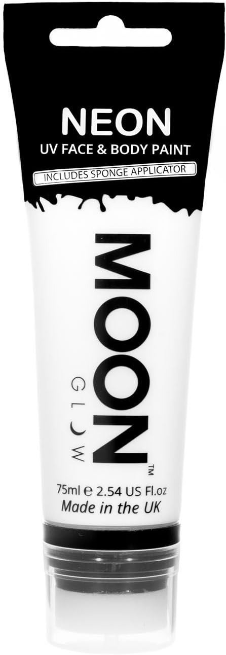 Moon Glow Supersize 75ml Neon UV Face & Body Paint - White - with sponge applicator