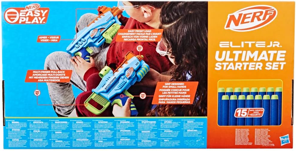 Nerf Elite Jr Ultimate Starter Set, 2 Easy Play Toy Foam Blaster, 15 Nerf Elite